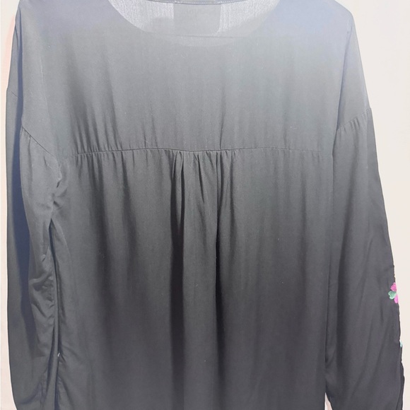 Savanna Jane Embroidered Boho Blouse Womens large Black Floral Peasant Top - Picture 5 of 5